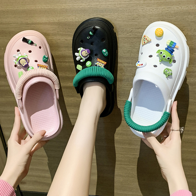 Тапочки в стиле Crocs, мюли на платформе, пляжная обувь, мягкая подошва, коллекция 2022, подходят для носки на улице, закрытый носок