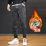 Демисезонные джинсы с начесом, зимние штаны, свободный прямой крой, коллекция 2023