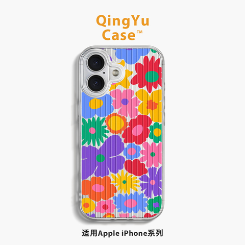 Purple Floral Striped Art Illustration Synthetic Leather – Pro/Plus/Max/Air – 17, 16, 15, 14, 13, 12 iPhone Case