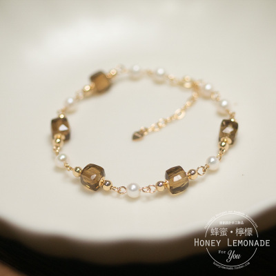 taobao agent Hl honey lemon hand -made natural beer crystal yellow crystal carved noodle bead pearl bracelet original one picture