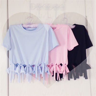 taobao agent [Made in the sauce] Japanese soft girl Meng Magazine Journal of the Journal of Bows Casual short -sleeved T -shirt top