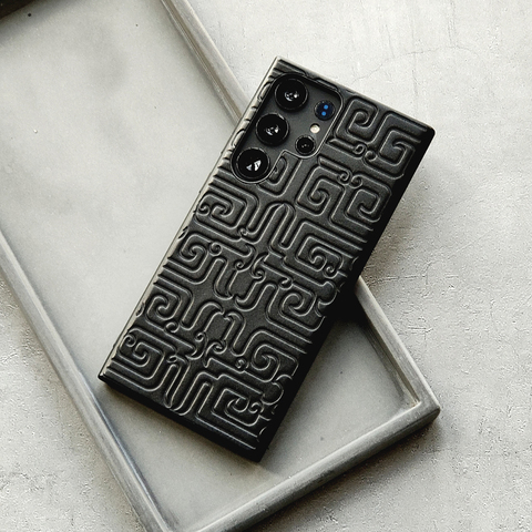 Black — Embossed Dragon Pattern Business Genuine Leather High End Premium S22, S22 Plus, S22 Ultra, S23, S23 Plus, S23 Ultra