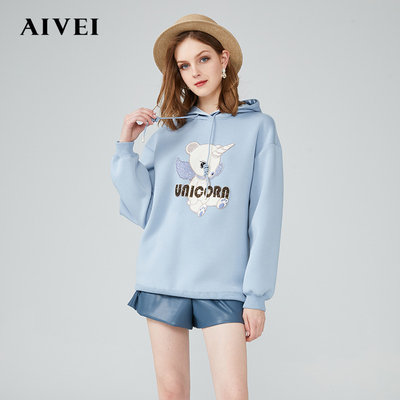 taobao agent AIVEI Congratulate Ivy 2023 Spring New Letter Embroidered Sequins Cartoon Pattern Hooded Sweatshirt N0560045