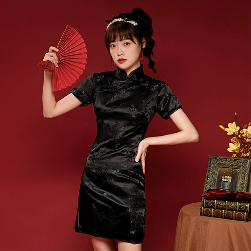 Черное ретро классическое ципао, подходит для подростков