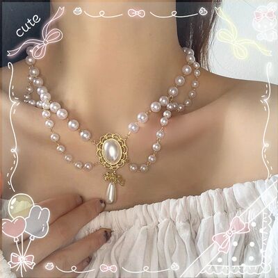 taobao agent Japanese soft girl Lolita French court style sweet pearl Baroque retro necklace wedding tea party clavicle chain