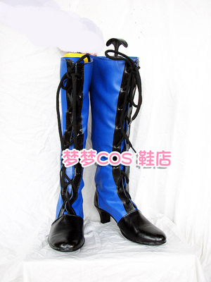 taobao agent Number 386 Black Counterfeit Master Leather Boots (Blue Black Edition) COSPLAY shoes