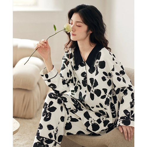 Осенняя демисезонная пижама, хлопковый лонгслив, нарукавники, комплект, милый кардиган, коллекция 2022, популярно в интернете