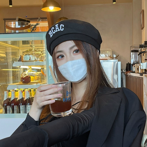 Берет, черная брендовая демисезонная японская ретро универсальная шапка, популярно в интернете, в корейском стиле