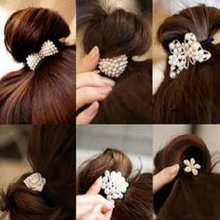 Headband, hairgrip from pearl with bow, hair accessory, hair rope, Korean style