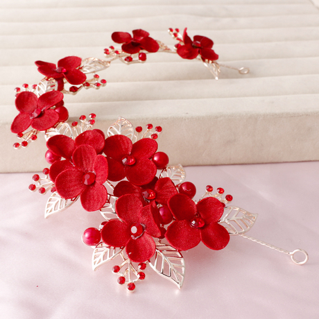 新娘中式结婚手工礼服头花红色新娘头饰旗袍秀禾服盘发发饰配饰品