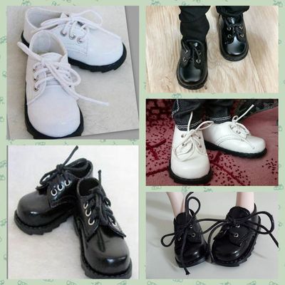 taobao agent BJD toy mini leather shoes flat feet three four, 3 points, 4 points, doll shoes black and white spot SH007