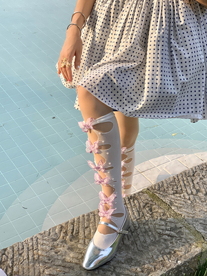 taobao agent CNORAHK niche design creative personality Personal hole butterfly high tube socks in summer thin hollow knee and leg socks