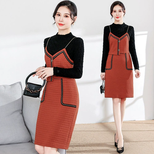 Небольшой зимний комплект, юбка, платье, коллекция 2023, в корейском стиле