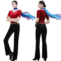 Осетр в красной рукаве+маленькие расклешенные брюки+шелковый шарф золотой бархат