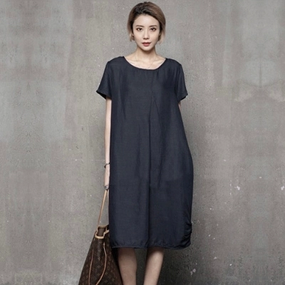Летнее оригинальное платье, длинная юбка, в корейском стиле, свободный крой, короткий рукав, с рукавом, средней длины