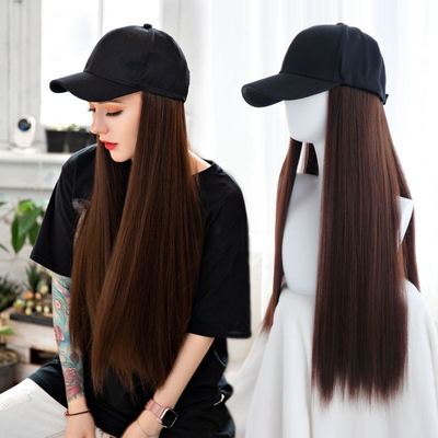 taobao agent Wigmail female long hair peaked hat with wig fashion baseball hat all -in -one female summer net red long straight head set