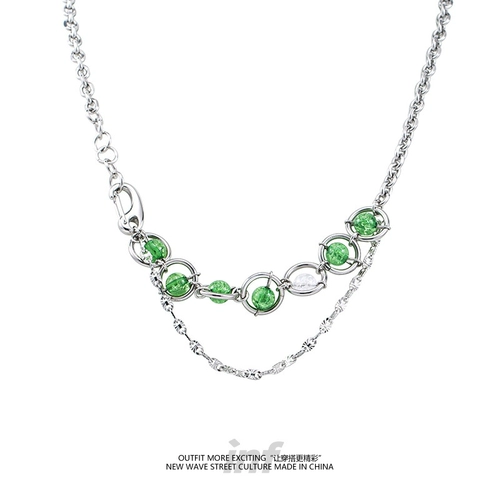 Зеленые бусы, небольшое дизайнерское ожерелье, креативная цепочка до ключиц в стиле хип-хоп, модный трендовый аксессуар