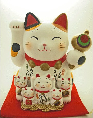 日本代购 正版濑户药师窑招财猫 储钱罐6只微笑祈福 开业温居礼品