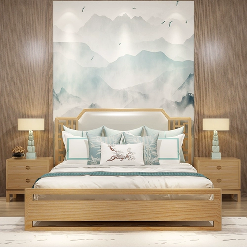 Новая китайская сплошная двуспальная кровать современная китайская простота дзен, бревна, главная спальня отель домашняя мебель мебель