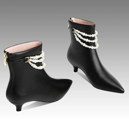 Очень большие комфортные удерживающие тепло короткие сапоги с заостренным носом, универсальные румяна из жемчуга, из натуральной кожи, популярно в интернете