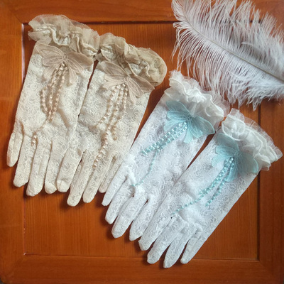 taobao agent Retro elegant short gloves, lace dress, UV protection, Lolita style