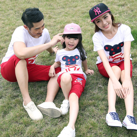 2016亲子装夏装一家三口四口全家庭装母子母女夏季套装加肥加大码