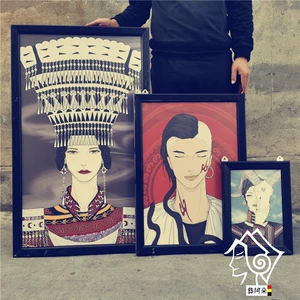 Liangshan Yi красота декоративная живопись персонаж ретро стиль меньшинства настенная живопись картина маслом элегантная гостиная украшение коридора