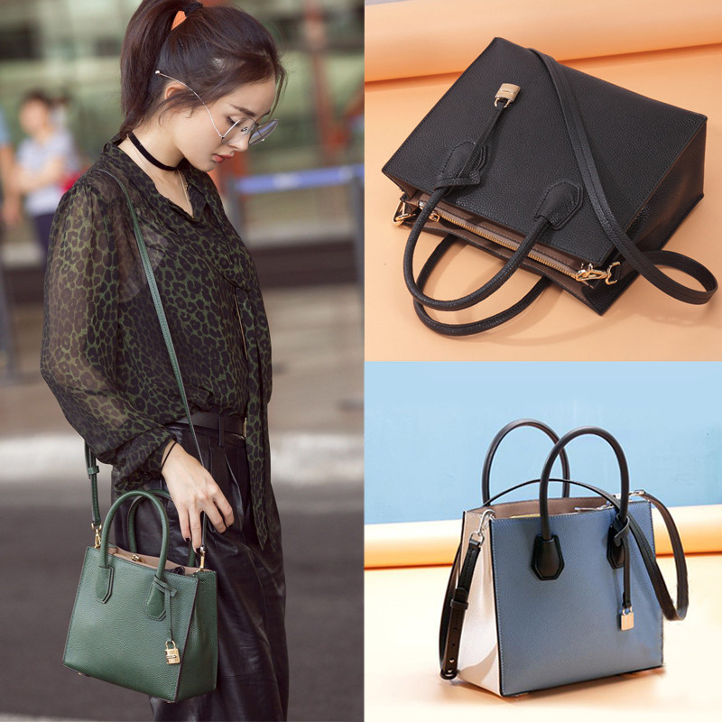 mk女包单肩斜挎手提包杨幂小方包明星同款橘红墨绿小号真皮锁头包