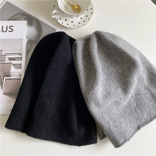 Черная шерстяная удерживающая тепло вязаная шапка для отдыха, осенняя