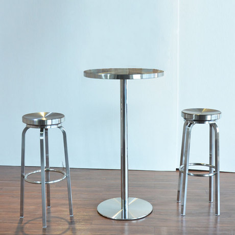 现代简约不锈钢户外高脚酒吧台椅子圆形旋转吧台凳子咖啡厅高台椅