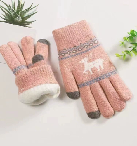 Перчатки, зимний удерживающий тепло мультяшный шерстяной трикотажный комплект, увеличенная толщина