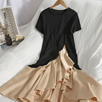 Длинная юбка, летняя одежда, платье, в корейском стиле, круглый вырез