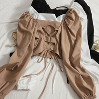 Короткий цветной осенний топ, сексуальная рубашка, коллекция 2021, с открытой спиной, по фигуре, квадратный вырез
