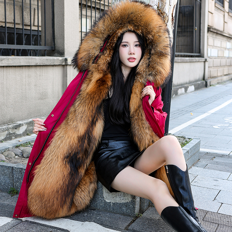 2024 New Parkas Warm Women's Winter Removable Fox Fur Lining Long