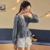 Tangshi đích thực của phụ nữ mùa thu 2021 áo sơ mi dài tay của phụ nữ lỏng đầu phiên bản Hàn Quốc của áo sơ mi kẻ sọc mỏng hợp thời trang sinh viên - Áo sơ mi dài tay Áo sơ mi dài tay