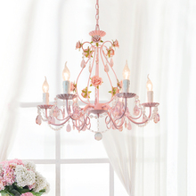 Розовая свадьба корейские идиллические огни железная роза ресторан лампы детская спальня девочка хрустальная люстра