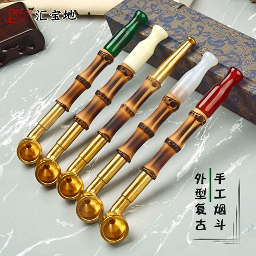 Короткая старомодная медная курительная трубка ручной работы