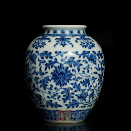 清雨香青花缠枝莲纹罐景德镇摆件全手工全手绘精品陶瓷