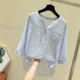 Bán quần áo nữ Trang web chính thức của Trung tâm mua sắm Jingdong Mogujie mặc áo sơ mi sọc 2021 áo sơ mi rộng rãi mùa hè - Áo sơ mi