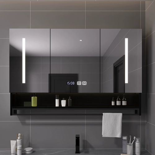 Интеллектуальное зеркало в ванной комнате одна стена стена с лампой, разряжать в ванной комнате зеркало простая сплошная деревянная полка