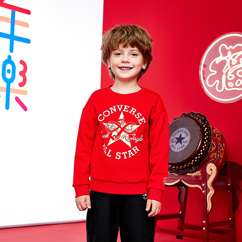 【CNY系列】匡威童装男童加绒卫衣2025春新款红本命年上衣打底衫