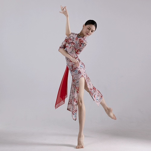 Классическое ципао, красная эластичная длинная юбка, костюм, китайский стиль, по фигуре