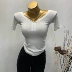 Quần áo nữ bán chạy của Hàn Quốc đi kèm với bột đào mỏng gợi cảm bó sát ngực áo thun ren ngắn hàng đầu mùa hè 2020 - Áo phông Áo phông
