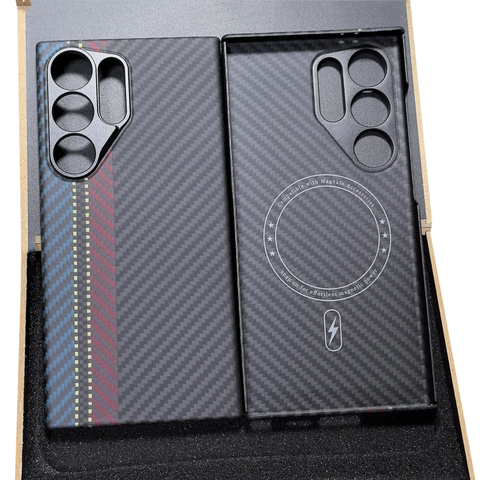 Carbon Fiber MagSafe Kickstand Metal – S25, S24, S23 Samsung Phone Case
