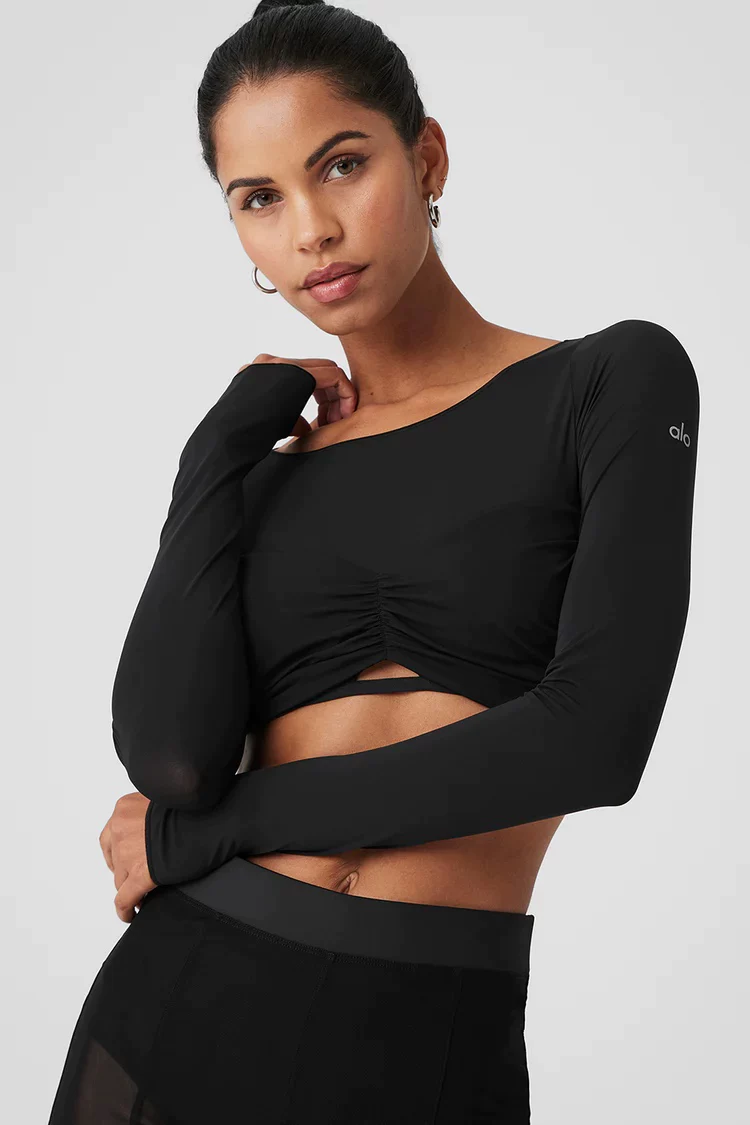 [Kendall Ken Dou Same] Mesh Sheer Illusion Cropped Long Sleeve