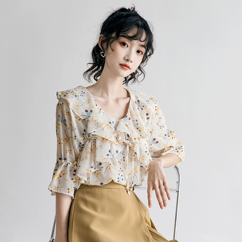Шифоновый модный бюстгальтер-топ, свежий топ, короткий рукав, коллекция 2021, в корейском стиле