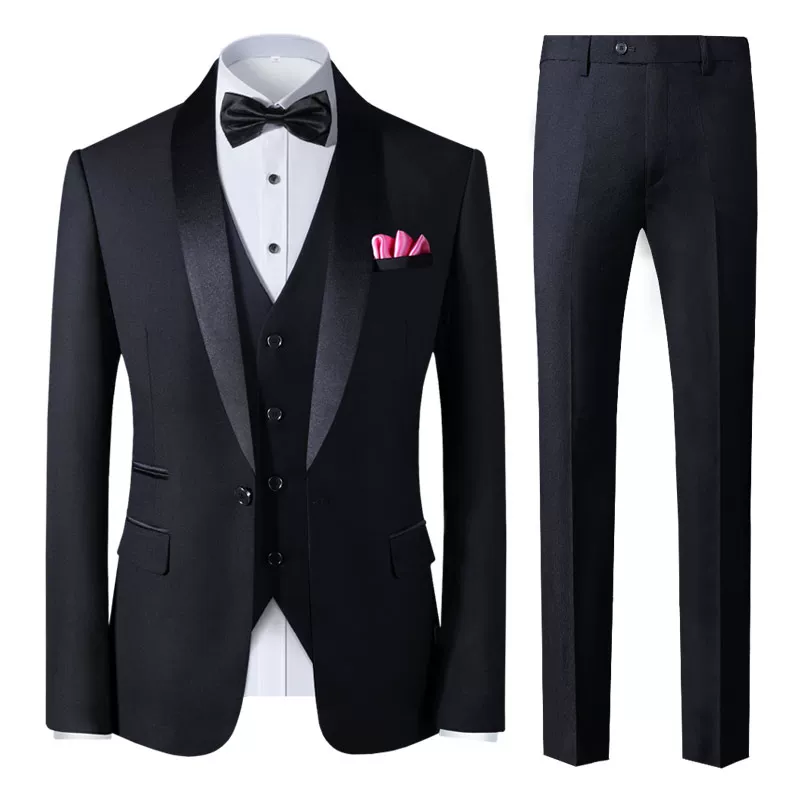 Костюм, мужской набор, черное платье, 3 предмета, Slim fit