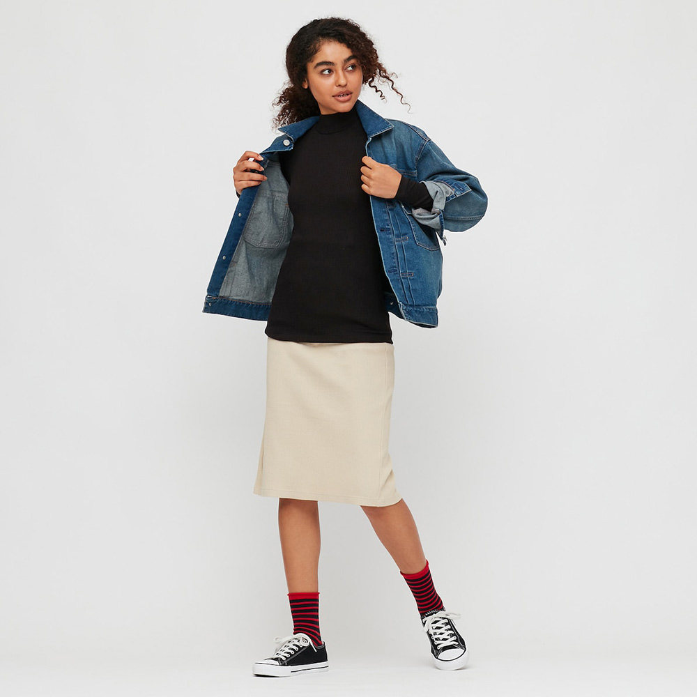 uniqlo women's rib high ne t-shirt (long sleeve) 428316 uniqlo