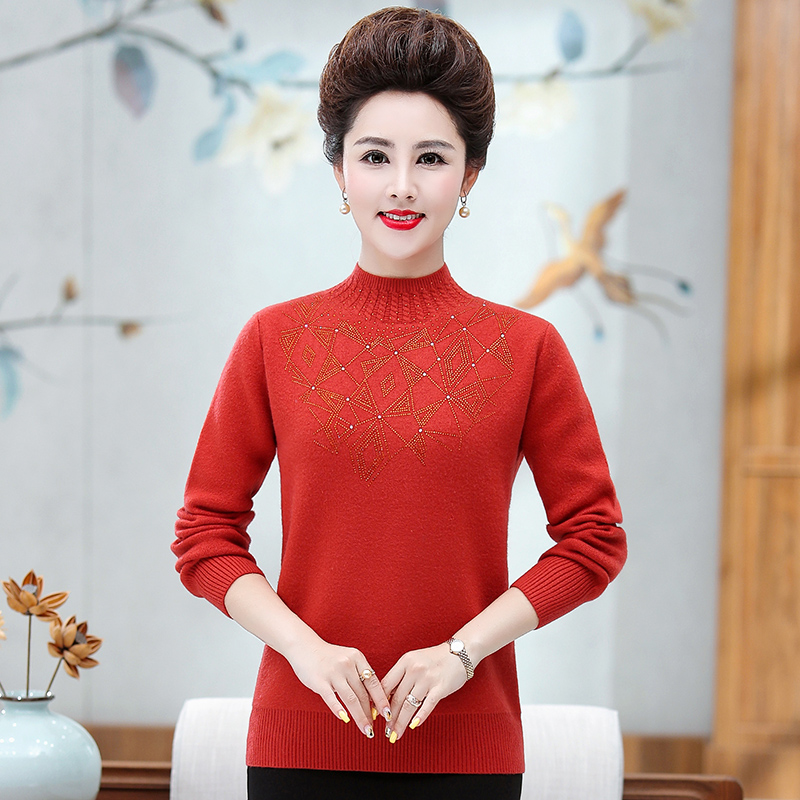 mother plus veet thi sweater middle-aged female spring and autumn clothes warm wool bottoming shirt middle-aged and elderly western style knitted top