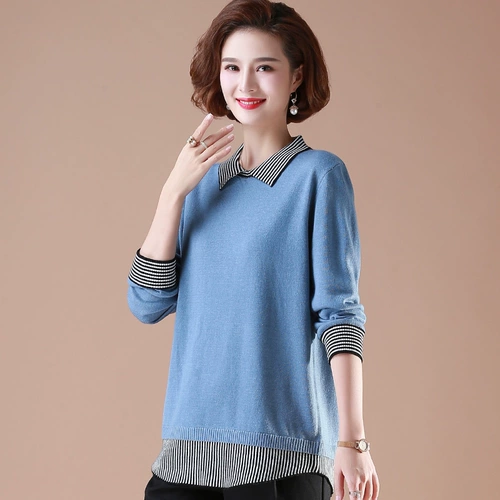 Осенний демисезонный трикотажный свитер для матери, для среднего возраста, 2020, яркий броский стиль